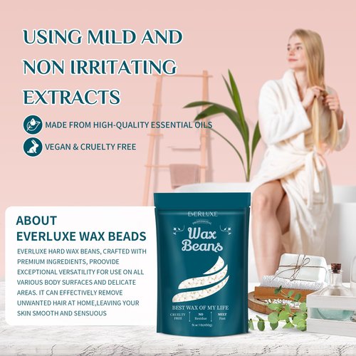 EVERLUXE Wax Beads, 1LB Hard Wax Beans for Hair Removal Sensitive Skin, Hard Wax Perfect for Full Body, Brazilian Hard Wax Beads for Bikini waxing