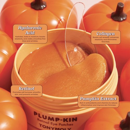 TONYMOLY Plump-Kin Retinol Hydrogel Eye Patches - Hydrating & Refreshing with Pumpkin Extract, 30 Pairs