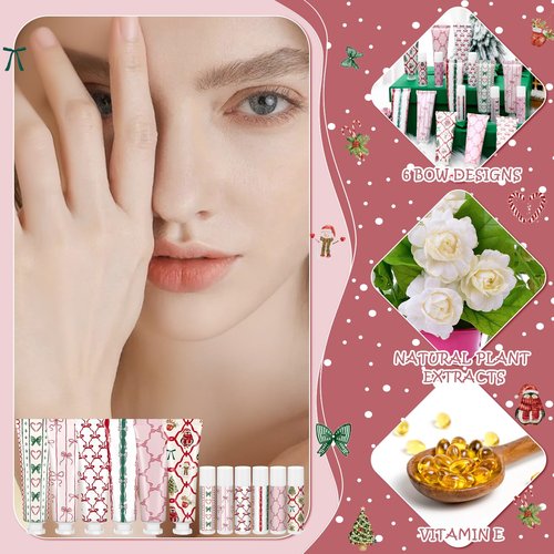Dansib 24 Pcs 12 Sets Valentine's Day Hand Cream and Lip Balm Bulk Gift Set, 6 Scents Coquette Bow Valentine's Day Travel Size Hand Lotion Lip Care Gift for Women Staff Coworkers