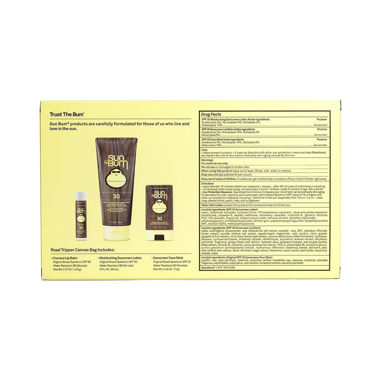 Sun Bum Road Tripper - Travel-Sized Sun Care Pack with SPF 30 Sunscreen, Face Stick & Lip Balm - TSA Friendly