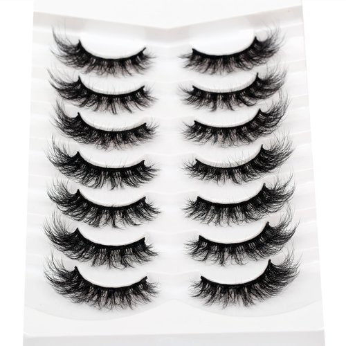 Pooplunch Cat Eye Lashes False Eyelashes Volume Thick Crossed 16MM Wispy Curly Fluttery Faux Mink Lashes 8D Fake Eyelash Strips 7 Pairs Pack