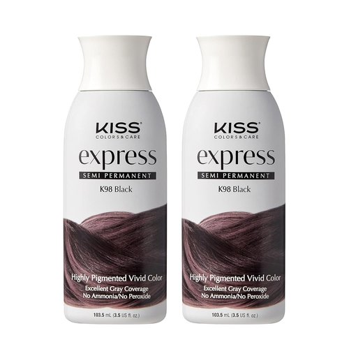 Kiss Express Semi-Permanent Hair Color - Vivid Pigmented Dye for Vibrant Hair, Gentle Formula, 3.5 oz, Black (2 Count)
