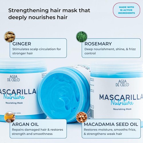 Agua de Cielo Nourishing Hair Mask - Deeply Hydrates & Strengthens Dry Hair with Argan Oil - 16 Oz