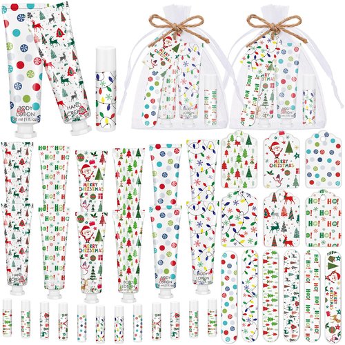 6 Sets/36 Pcs Christmas Party Favors Christmas Hand Cream Body Lotion Lip Balm Nail File Gifts Set Xmas Stocking Stuffers Travel Size Lotion Bulk Holiday Party Supplies for Coworkers Women Adults