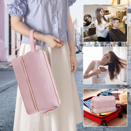 Fasrom Travel Case Compatible with Shark Flexstyle Hair Dryer, Wide-open Hair Tools Bag Compatible with Dyson Airwrap Attachments Storage for Women Travel Essentials, Pink (Patent Design, Bag Only)