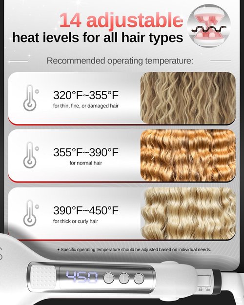 NOVUS Hair Crimper - 4-Barrel Wave Curling Iron for Beach Waves - Adjustable Heat, 0.6 Inch