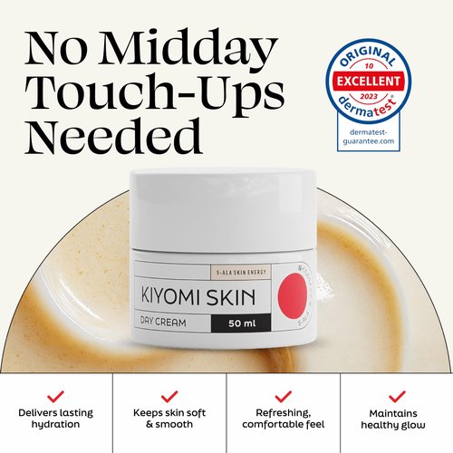 Kiyomi Skin Day Cream - Daily Facial Cream with 5-ALA, Hyaluronic Acid, Cucumber, Squalane, Beta-Glucan - All Day Face Moisturizer for Fine Lines and Radiant Skin - Made in Germany - 1.7 Fl Oz