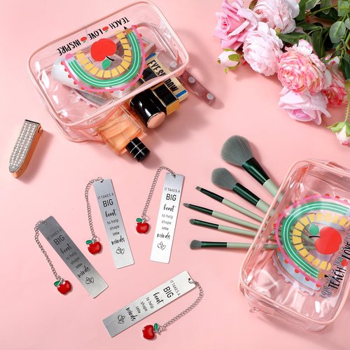 Sasylvia 8 Pcs Teacher Appreciation Gift Set Teacher Cosmetic Bag Waterproof Clear Makeup Bag Accessories Teacher Gifts from Students Graduation Birthday Gifts for Women (Bookmark Style)
