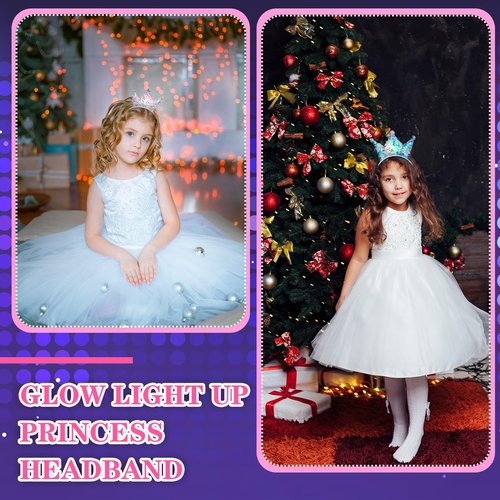 Juexica 24 Pcs LED Princess Crown Headbands Glow Sequin Glitter Light up Crown Headbands for Girls Women Tiara Princess Birthday Party Favors Bling Hair Accessories