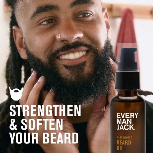 Every Man Jack Beard Oil - Aged Bourbon & Sandalwood Scent - Deep Moisturization & Natural Shine - 1 fl oz (2 Pack)