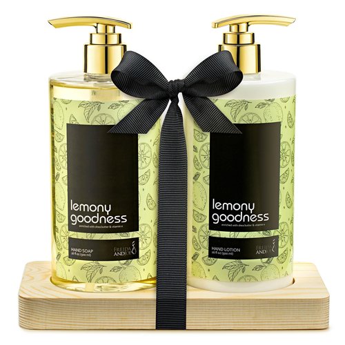 16 fl oz Lemon Citrus Aromatic and Nourishing Hand Soap Set Keep Your Skin Incredibly Soft & Clean in a Wooden Holder Unisex Formula Luxury Body Care for Women and Men Gift – Mother's Day Gift for