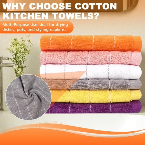 INFICRIME 6 Pack 100% Cotton Wash Cloth, 12x12 Inch Highly Absorbent and Soft Feel Fingertip Towels, Machine Washable Washcloths for Bathroom, Gym, Hotel, Spa and Kitchen, 6 Colours