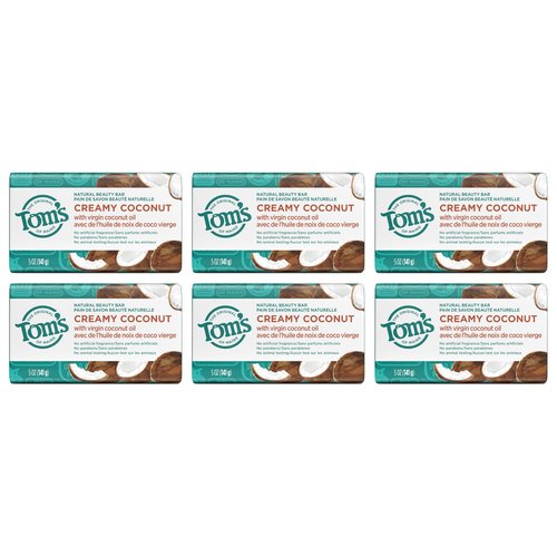 Tom's of Maine Natural Beauty Bar Soap, Creamy Coconut With Virgin Coconut Oil, 5 oz. 6-Pack (Packaging May Vary)