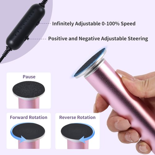 FancyJun Electric Foot Callus Remover with 120pcs Sandpaper Discs(3 Sizes), Professional 800RPM Aluminum 4.8 Inches Callus Remover for Feet, Stepless Speed Control for Dead Skin (Purple)