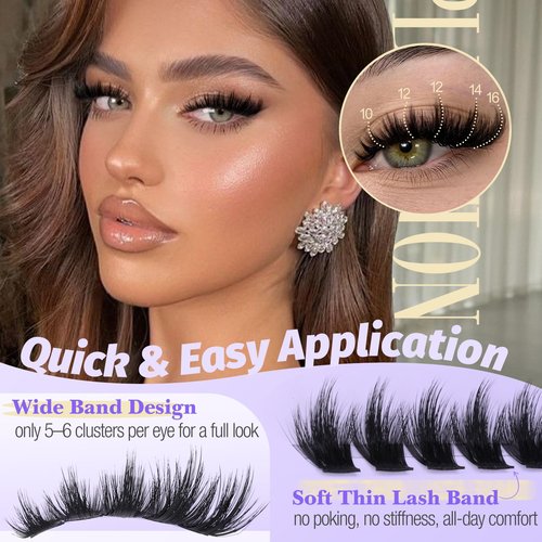 Mink Lash Clusters Fluffy Eyelash Clusters Wispy 10-16mm Individual Lashes CD Curl Manga Cluster Eyelash Extensions Soft Matte Black Cluster Lashes DIY Lash Extensions by Yawamica