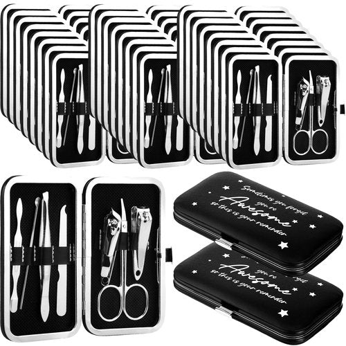 Lanties 24 Set Manicure Kit Bulk Steel Nail Clippers 7 in 1 Stainless Grooming Nail Kit Christmas Appreciation Gift Bulk Professional Pedicure Tool for Adults Women Men Employee Personal Care(Black)