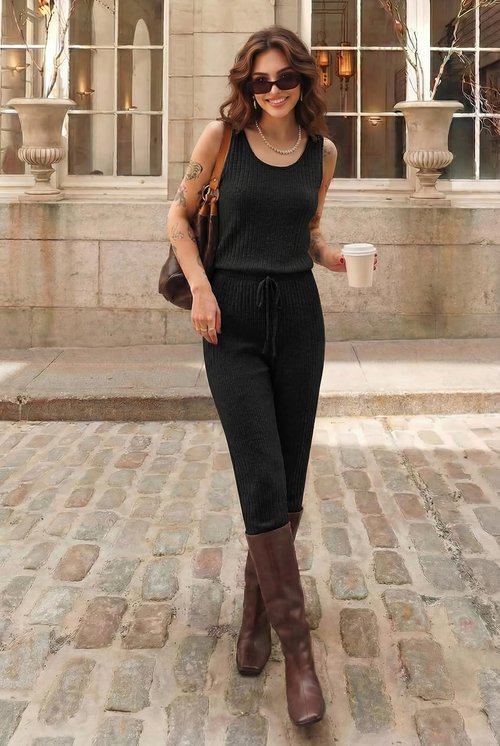 Ekouaer Jumpsuit for Women - Casual Summer Sleeveless Ribbed One-Piece Romper | Perfect Vacation Outfit