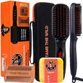 TAME THE WILD MAKE YOUR BEARD BEHAVE Beard Straightener for Men Kit - Includes Portable Heated Beard Brush, Beard Soap, Pearwood Comb, & Storage Case