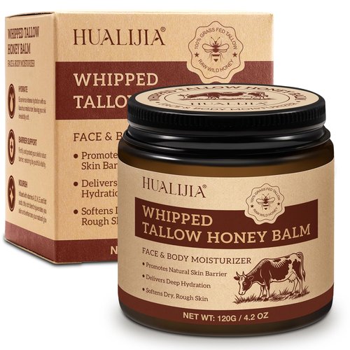 Organic Beef Tallow for Skin, Tallow and Honey Balm (4.2 Oz), Tallow Face Moisturizer, Grass Fed Whipped Beef Tallow with Honey Beeswax - Deeply Hydrates and Moisturizes Face Body, Unscent, No Greasy