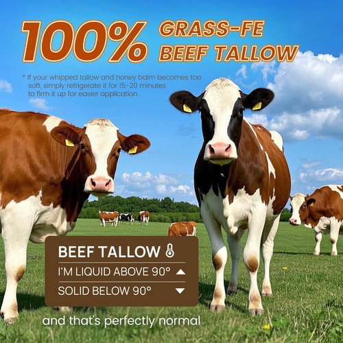 Fioraen Whipped Beef Tallow and Manuka Honey Balm, Beef Tallow for Face, Unscented Skin Care for Dry and Sensitive Skin, Natural Tallow Balm for Hydration and Nourishment, 4 fl.oz