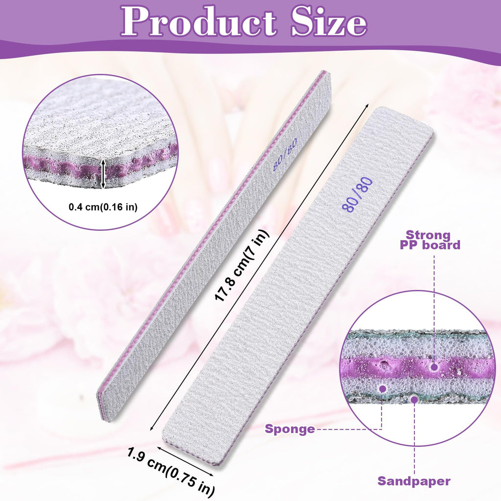 Xinnun 150 Pcs Nail Files 80/80 Grit Double Sides Professional Reusable Emery Board Nail Files for Acrylic Manicure Tools Suit for Home Salon