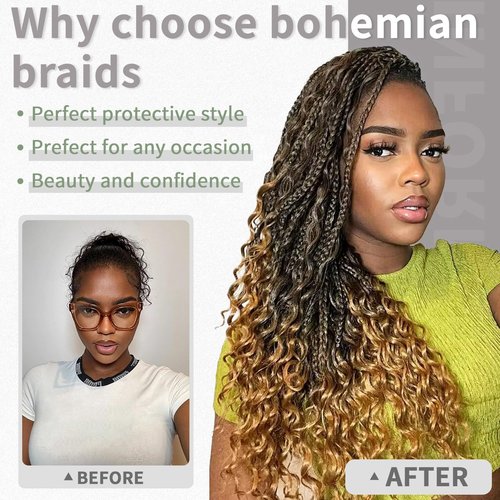 7 Packs Grey Crochet Box Braids Curly Ends 14 Inch Goddess Box Braids Crochet Hair 3X Bohemian Hippie Crochet Braids for Woman, 1B/Gray Braiding Hair Extensions
