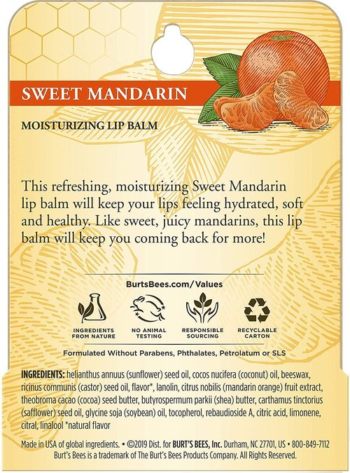 Burt's Bees Sweet Mandarin Lip Balm - 8 Pack of Nourishing Moisturizers for Soft Lips