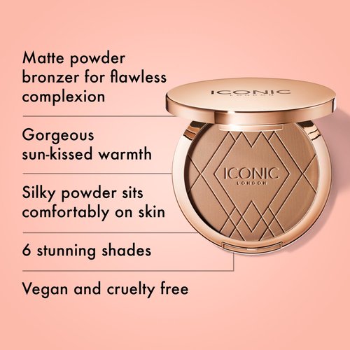 ICONIC LONDON Ultimate Bronzing Powder | Silky Powder, Flawless Matte Finish Bronzer Cruelty-Free, Vegan Makeup, (Medium Bronze) 0.59 oz