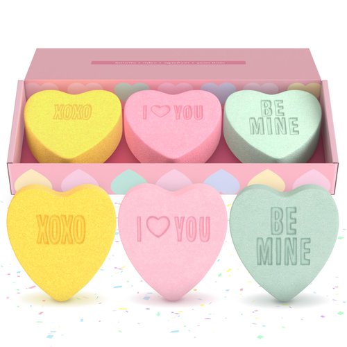 Heart Bath Bombs for Women, Girls, & Teens (3 Pack) - Relaxing Bubble Bath and Spa Essential - Ideal as Gift for Her or Mothers Day Gift - Moisturizing, Colorful & Scented, USA Made by Two Sisters