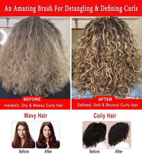 KTKUDY Curly Hair Brush - 9 Row Detangling & Defining Brush for Wavy, Curly, Coily Hair - Black