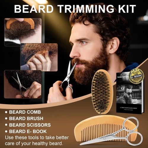 Christmas Gifts for Men,XIKEZAN Beard Care & Trimming Kit with Sandalwood Beard Oil, Wash, Conditioner, Balm,Brush,Unique Valentines Thanksgiving Birthday Gifts for Husband Dad,Mens Stocking Stuffers