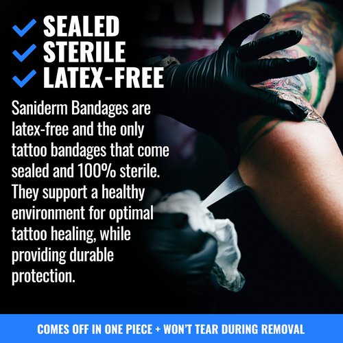 Saniderm Flex Tattoo Aftercare Bandage (New) (3 Sheets, 6 in x 8 in) – Convenient, Faster Tattoo Healing and Protection – Sterile, Waterproof, Ultra Flexible, Tatoo Aftercare Wrap – Matte Finish