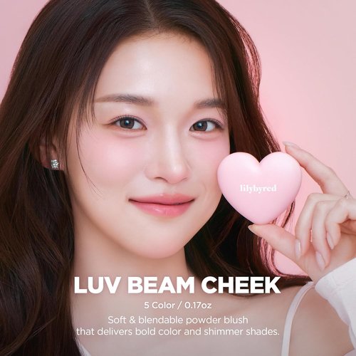 Lilybyred Luv Beam Cheek - Heart-Shaped Korean Powder Blush, Soft Matte Finish, Lightweight & Long-Lasting (02 Dollish Rose)
