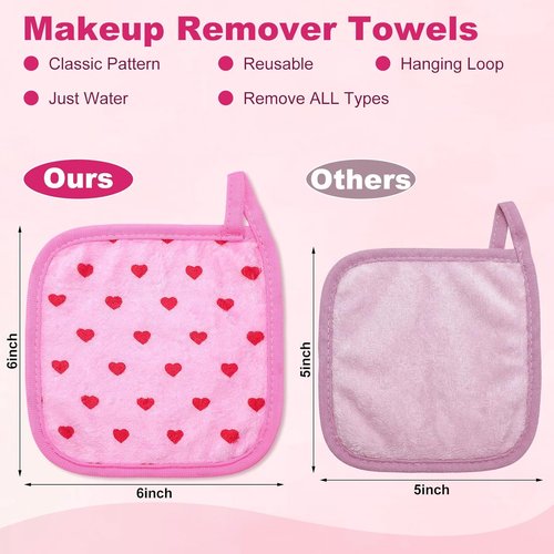 Frienda 24 Pcs Heart Makeup Remover Cloths - Soft Microfiber Washable Towels | 6" x 6" for Galentines' Day Gifts