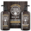 Viking Revolution Beard Wash and Beard Conditioner for Men with Argan Oil and Jojoba Oil - Beard Softener and Strengthener Beard Care Beard Shampoo and Conditioner with Beard Oil (17oz Spiced Vanilla)