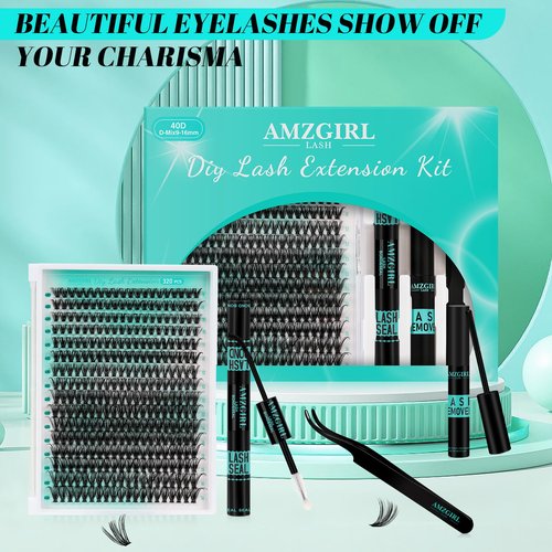 Lash Clusters Kit 320Pcs,40D Eyelash Extension Kit,Lash Bond and Seal Waterproof,Lash Remover for Individual Cluster Lashes Kit,Lash Applicator Tool for DIY Lash Extension Kit(D-Mix9-16mm Kit)