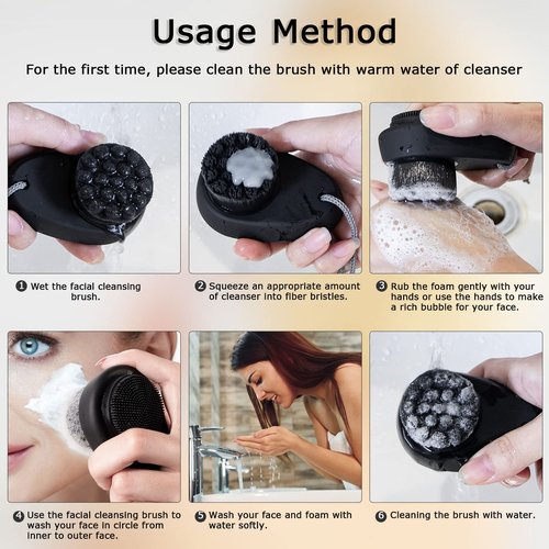 Silicone Face Scrubber Double Side, Handheld Facial Cleansing Brush 2 in 1 Face Cleanser Brush for Deep Cleansing and Exfoliating, Blackhead Makeup Removal 2 Pcs (Black, Purple)