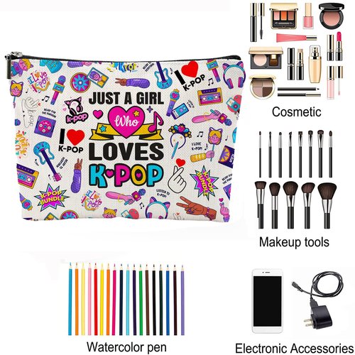 QualityLife K-Pop Makeup Bag K-Pop Music Movie Merch Just A Gi-rl Who Loves K-Pop Gift for Music Fan Kpop Team Gift