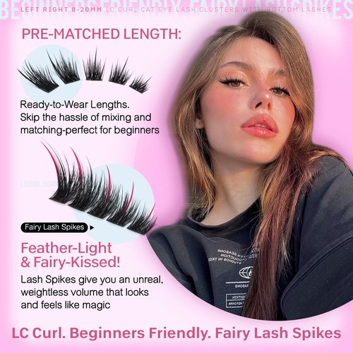 JIMIRE Wispy Lash Clusters Fairy Eyelash Clusters with Spikes 8-20MM LC Curl Cat Eye Cluster Eyelash Extensions with Bottom Lashes Clusters DIY Fox Eye Individual Lashes at Home 116Pcs Pack