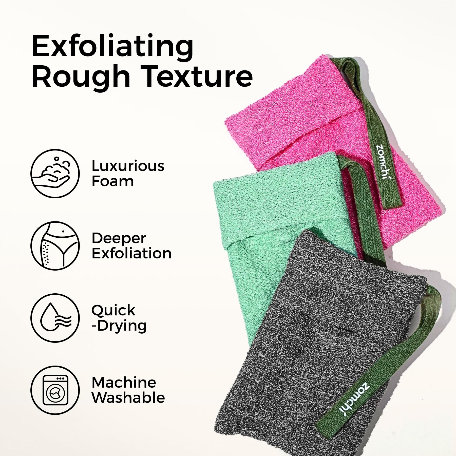 ZOMCHI 3 Pack Exfoliating Soap Bag, Body Scrubber Sponge, Soap Savers for Bar Soap, Soap Bar Pouch for Deep Exfoliation