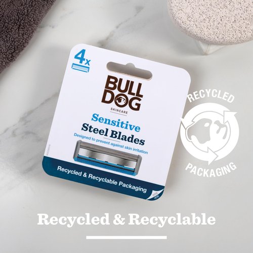 Bulldog Skincare - Sensitive Steel Blades - Men's Razor Blade Refills – Contains 4 Blade Heads