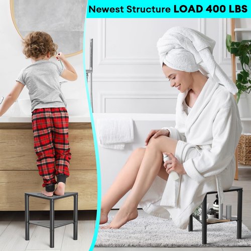 Shower Stool for Shaving Legs, Shower Step Stool for Inside Shower, Non-Slip Spa Shower Foot Rest, Corner Bathroom Bench Bath Seat with Storage Shelf for Small Shower Spaces, Rustproof & Waterproof