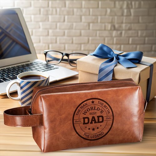 EYxsaxenk Man Travel Toiletry Bag - Father's Day World's Best Dad Man PU Leather Travel Essential Makeup Organizer Pouch Bag Organizer Bathroom Accessories Dopp Kit Husband Dad's Birthday Party Gifts