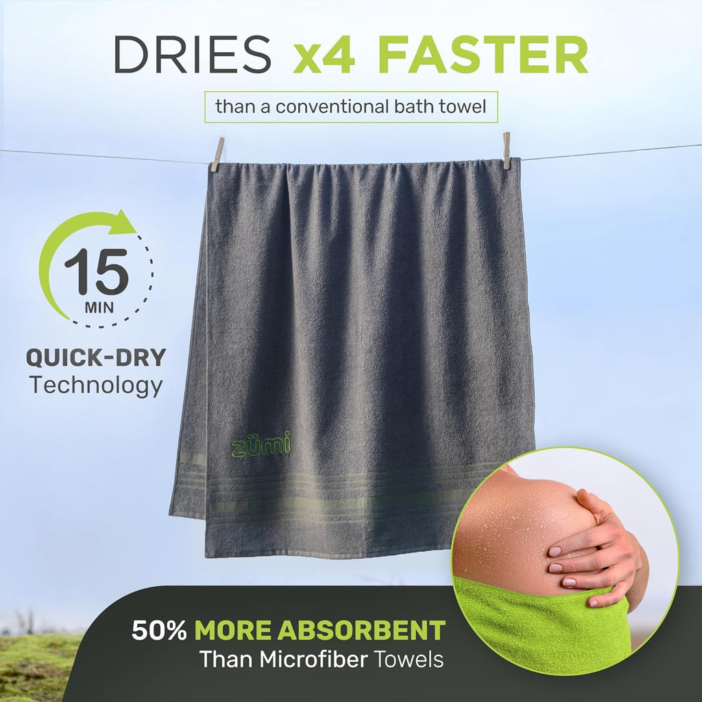 Zumi 100% Cotton Quick Dry Travel Towel - Soft, Compact, Highly Absorbent for Beach, Gym, Pool | Gray