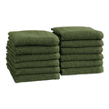 Great Bay Home 100% Cotton 12-Pack 13x13 Wash Cloth - Absorbent, Quick-Drying, Durable Face Towels for Bathroom Decor - Low-Twist, Two-Ply Fibers (Forest Green)