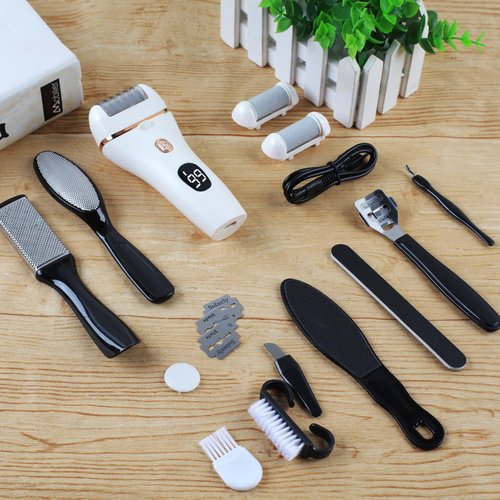 Meyluth Electric Callus Remover for Feet, 17-in-1 Professional Pedicure Kit, Foot Scrubber Electric Foot File for Hard Cracked Dry Dead Skin, 3 Rollers, 2 Speed, Battery Display