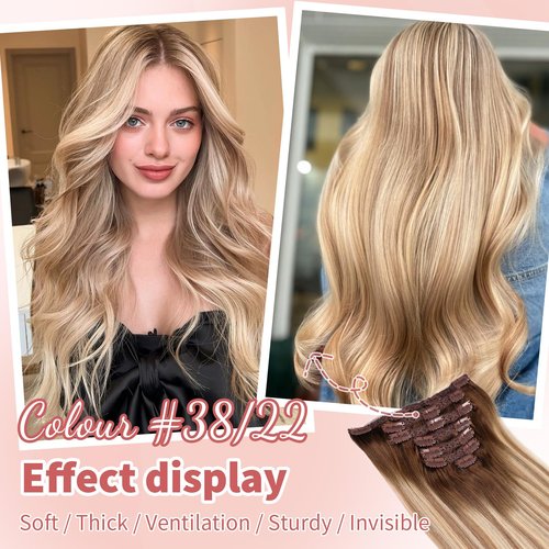 DIYOMO human hair clip in extensions Soft&Natural clip in hair extensions real human hair 120g 7pcs Straight&Invisible (14Inch #3822)
