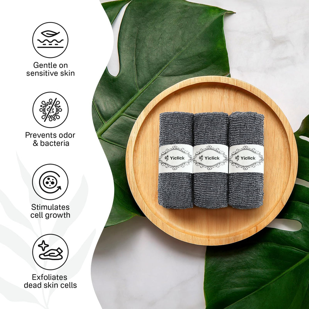 Yiclick Exfoliating Washcloth Towel, Japanese Exfoliating Bath Wash Cloth for Body Exfoliation, Korean Back Scrubber Washer for Shower, African Net Sponge Brush Loofah Exfoliator (Grey)