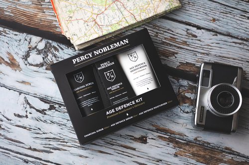 Percy Nobleman Age Defence Kit – Men’s Skincare Gift Set with Charcoal Face Scrub, Hydrating Facial Serum with Hyaluronic Acid & Vitamin C Moisturiser for Cleansing, Nourishment & Healthy Skin