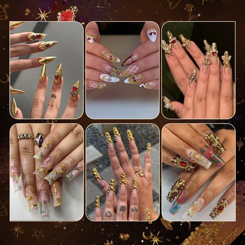 4 Boxes Gold Nail Charms and Gems for Nail Art, Nail Gems and Charms for Nails, Nail Pearls and Caviar Nail Beads, Nail Jewels and Nail Rhinestones Heart Star Nail Decorations Kit